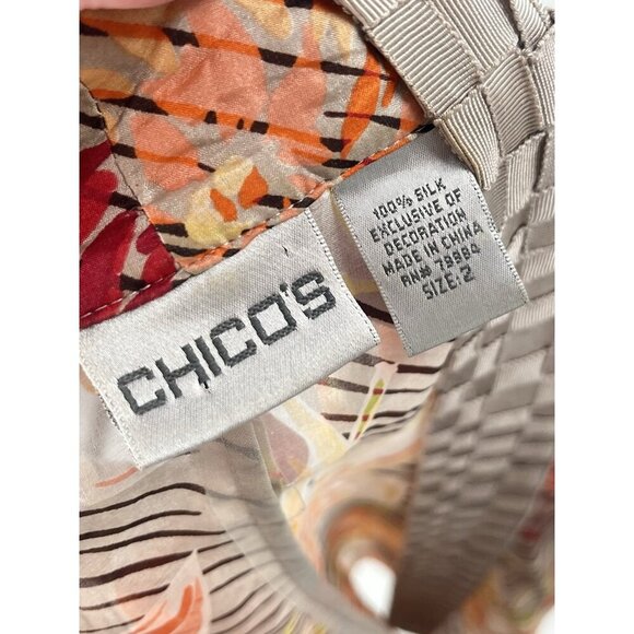 Chicos Colorful Open Cardigan Silk Tropical Sz 2 Sz Large - Picture 4 of 4